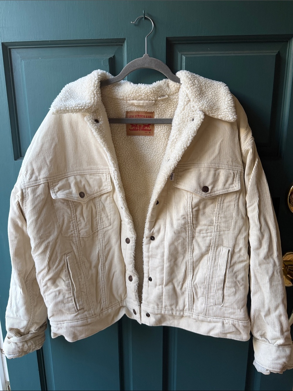 Levi's Cream Corduroy Sherpa-Lined Trucker Jacket